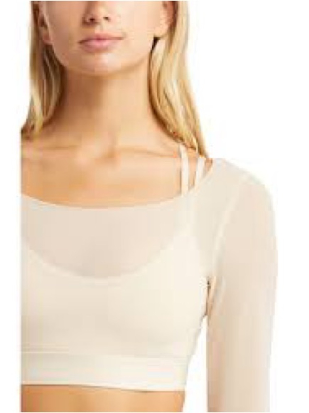ALO Yoga Cream Long-Sleeve Mesh Strap Crop Top - Picture 2 of 5